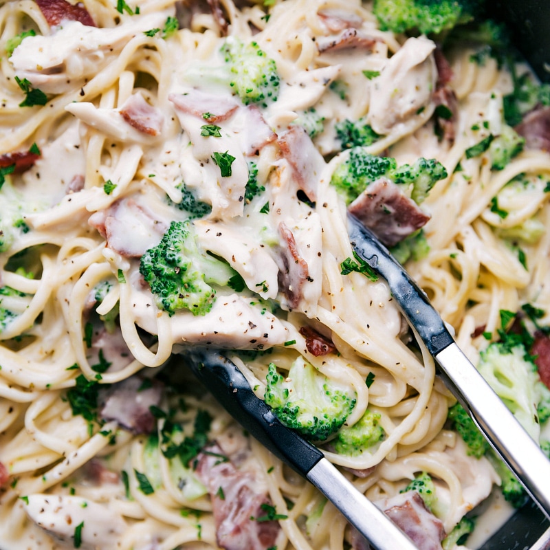 Closeup view of Chicken Broccoli Alfredo