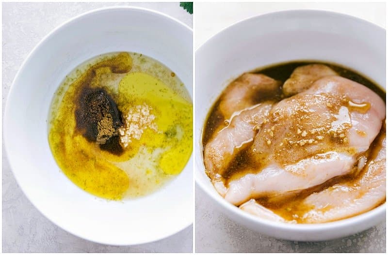 Image of the marinade with chicken in it.