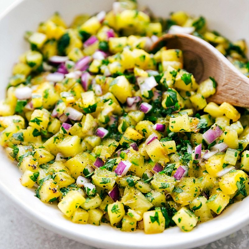 Salsa mixed and ready to eat for this healthy Pineapple Chicken.