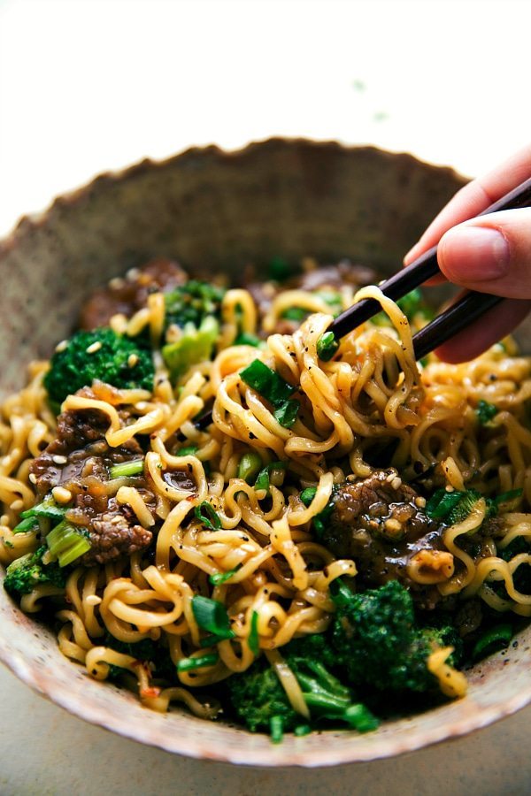 The best way to enjoy beef and broccoli -- over ramen noodles! A delicious and easy 30 minute dinner recipe! Recipe from chelseasmessyapron.com