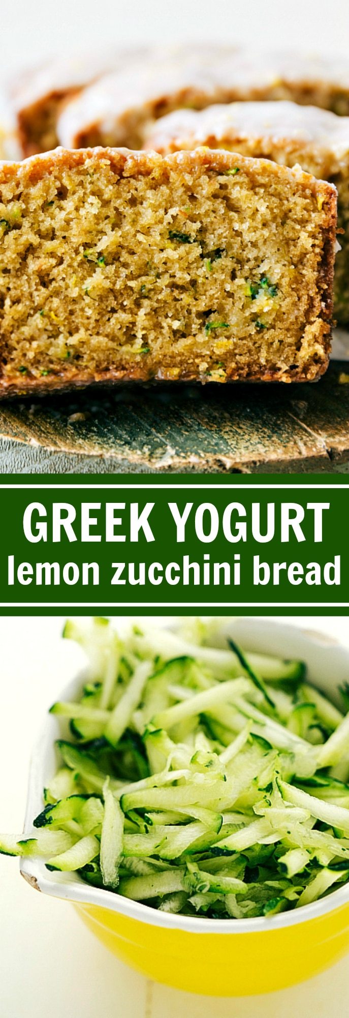Healthier Lemon GREEK YOGURT Zucchini Bread. A delicious and healthier take on zucchini bread. This moist lemon zucchini bread has a slightly tart lemon flavor and a tangy lemon glaze. Recipe from chelseasmessyapron.com