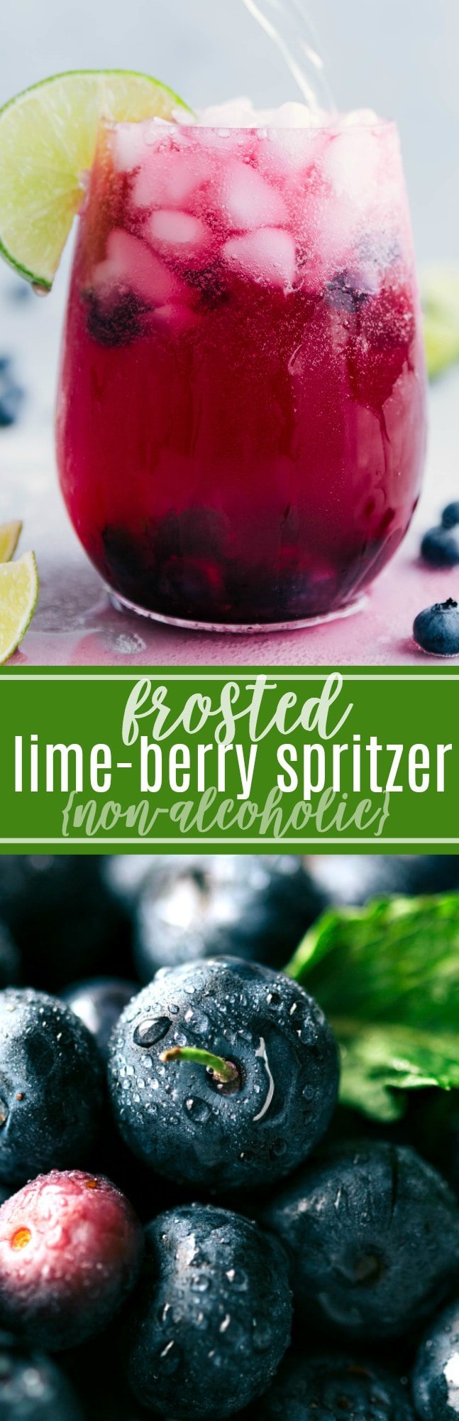 A delicious blueberry mandarine-lime beverage. This spritzer is non-alcoholic made with a sugared blueberry base and a mandarine-lime sparkling water. chelseasmessyapron.com
