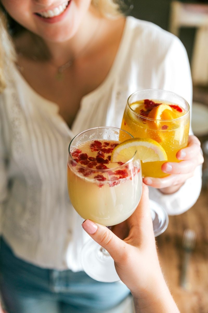 A great idea for a party, baby shower, wedding shower, birthday, etc. An easy PANCAKE BAR with a SPARKLING JUICE BAR! (Non alcoholic) via chelseasmessyapron.com
