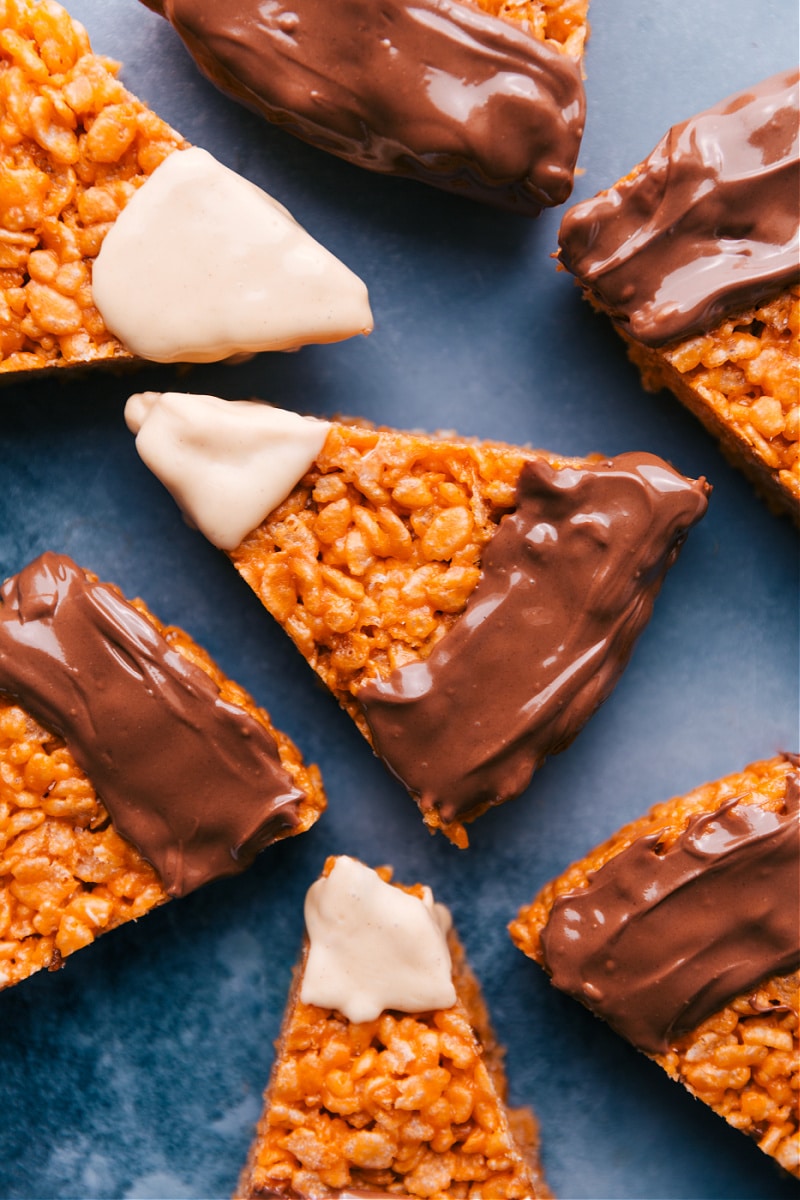 Overhead image of the Candy Corn Krispie Treats