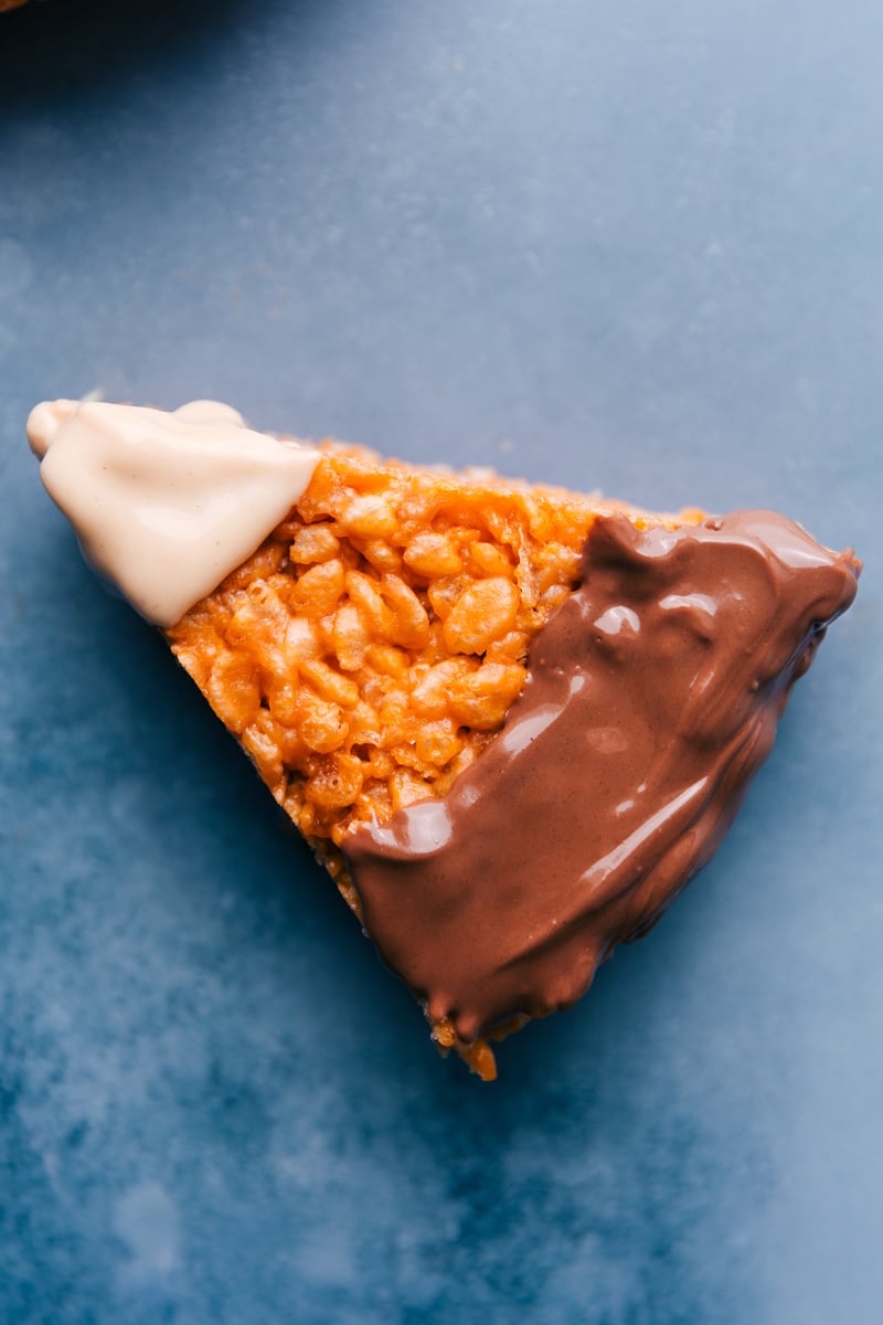 Overhead image of a Candy Corn Krispie Treat