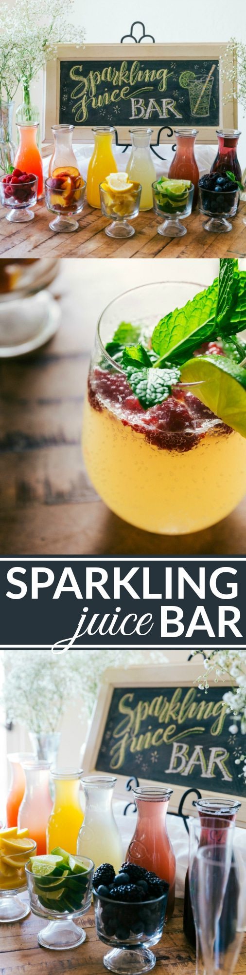 A great idea for a party, baby shower, wedding shower, birthday, etc. An easy PANCAKE BAR with a SPARKLING JUICE BAR! (Non alcoholic) Recipes via chelseasmessyapron.com
