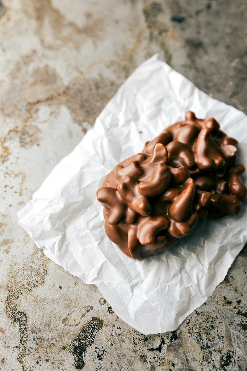 Image of the cashew toffee clusters that go along with these Christmas treats