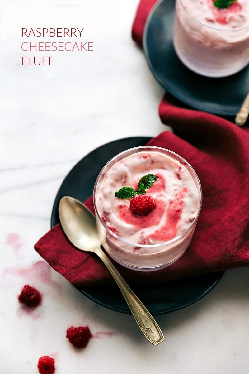 Overhead image of the raspberry fluff in a cup