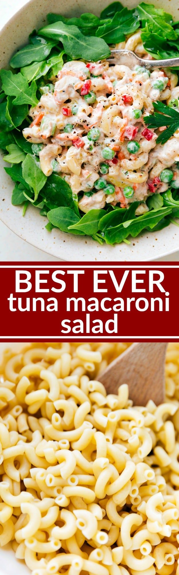 The best macaroni tuna salad bursting with flavor and so simple to make. This salad can be ready in less than 30 minutes! via chelseasmessyapron.com