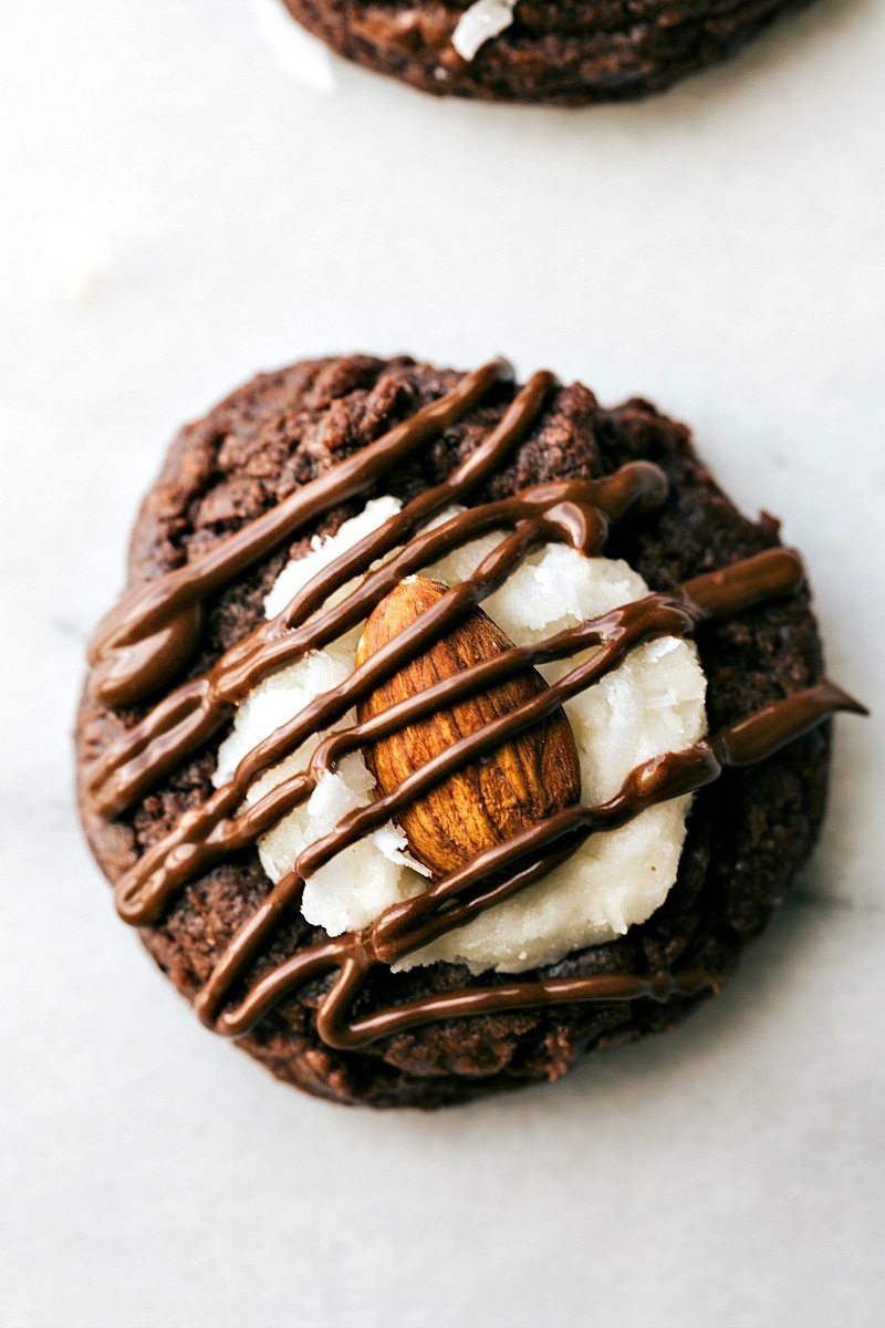 Up close overhead image of an Almond Joy Cookie