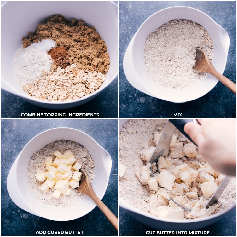 Process shots-- images of the crisp topping being made