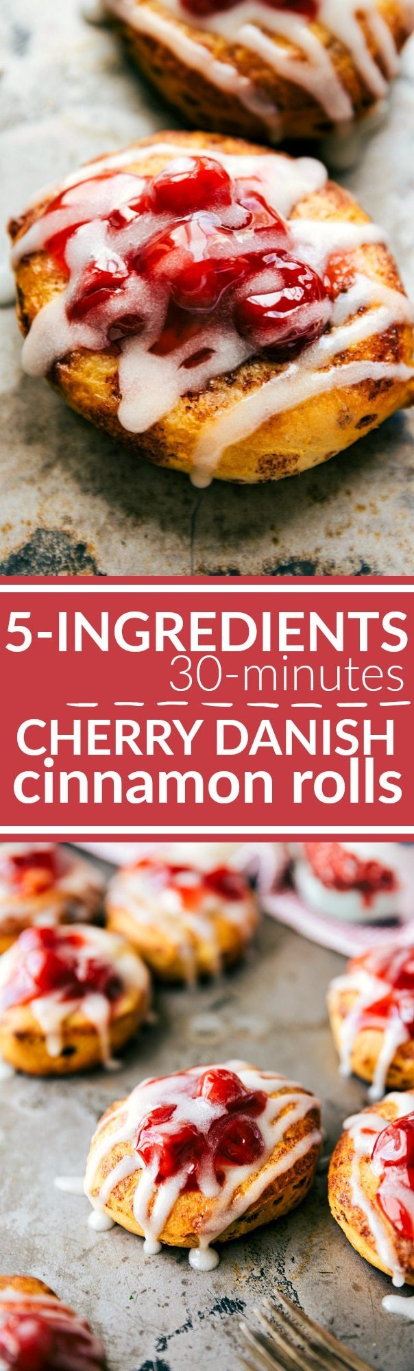 The easiest, 5-Ingredient, 30-minute (OR LESS) Cherry Danish Cinnamon Rolls! Recipe via chelseasmessyapron.com