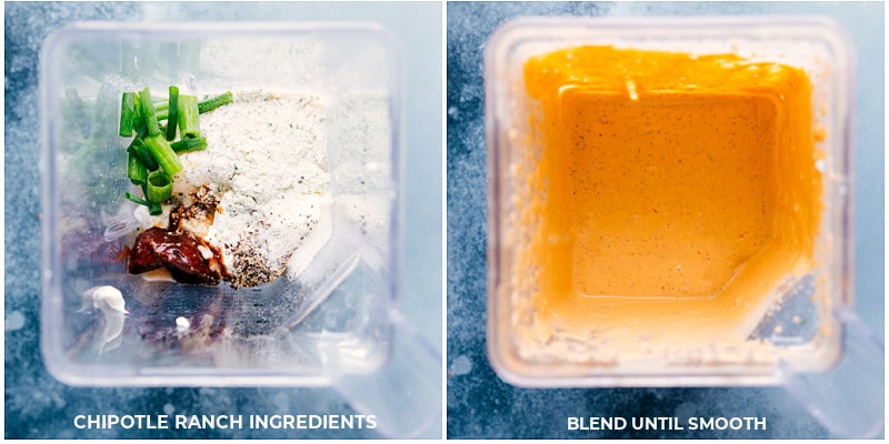 Process shots-- images of the chipotle sauce being added to a blender and then blended