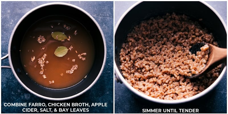 Process shots: combine ingredients and simmer farro until tender.