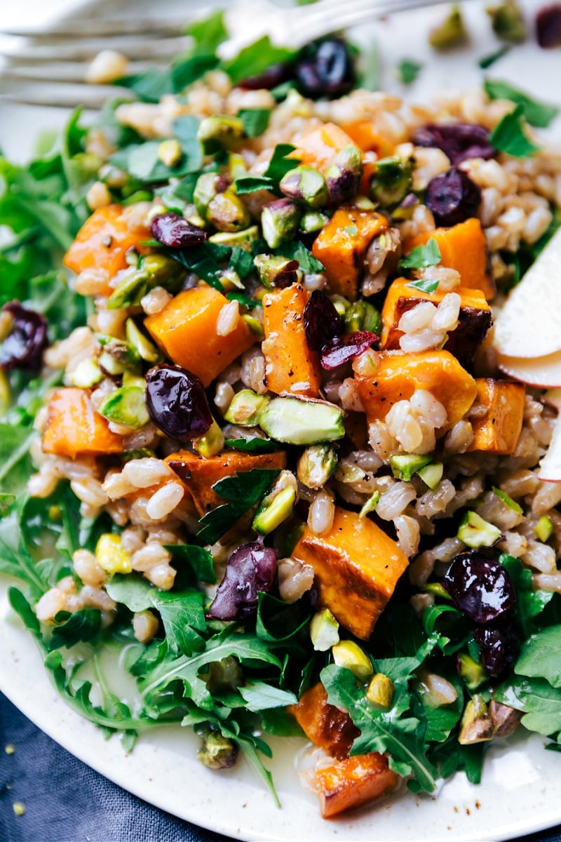 Close-up view of Sweet Potato-Farro Salad