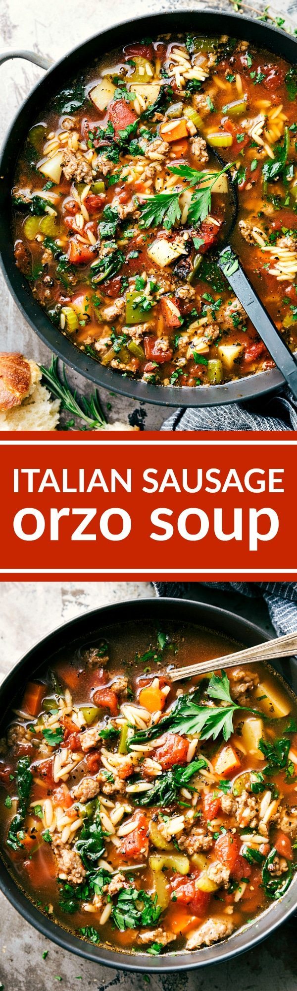 ITALIAN SAUSAGE ORZO SOUP! A delicious and simple to make Italian sausage soup with plenty of veggies (clear out your fridge!) and orzo pasta. via chelseasmessyapron.com