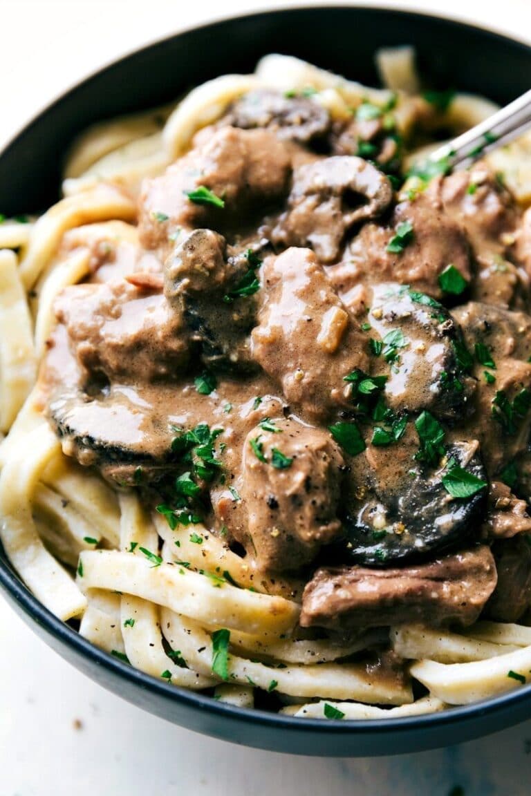 Crockpot Creamy Beef & Mushrooms Over Noodles | Chelsea's Messy Apron