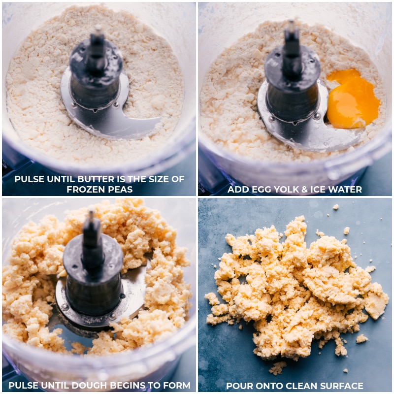 Mixing egg yolk and ice water in food processor until it all comes together.