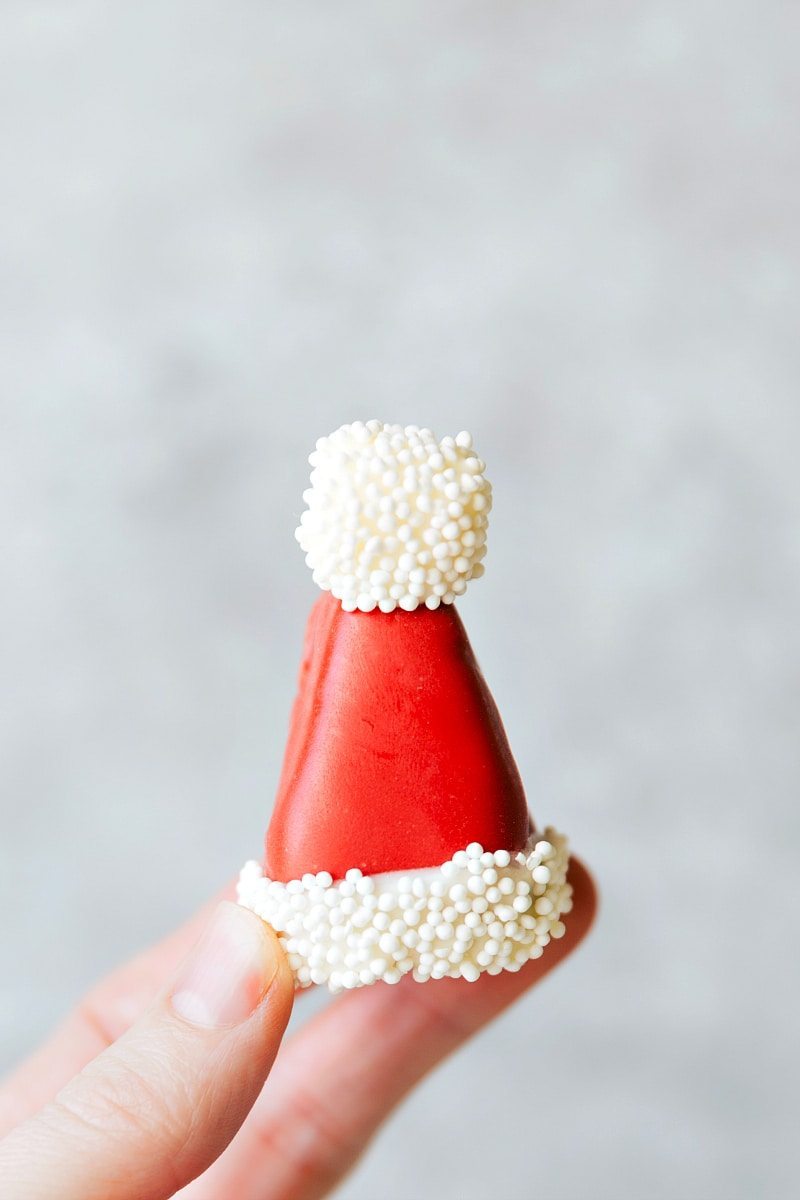 Image of the Santa hat Oreo truffle for these five Christmas Oreo cookie truffles