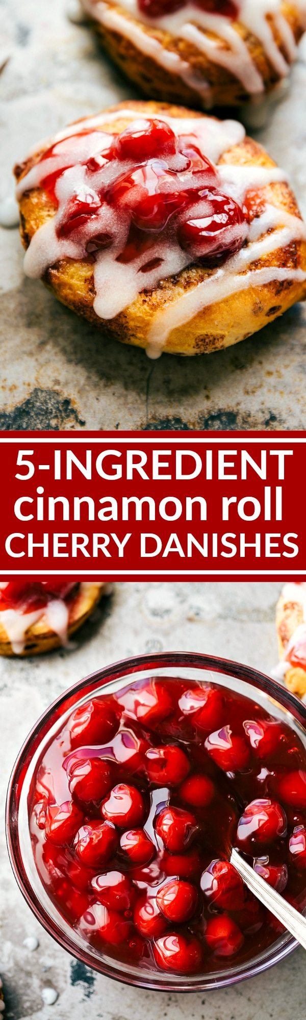 The easiest, 5-Ingredient, 30-minute (OR LESS) Cherry Danish Cinnamon Rolls! Recipe via chelseasmessyapron.com