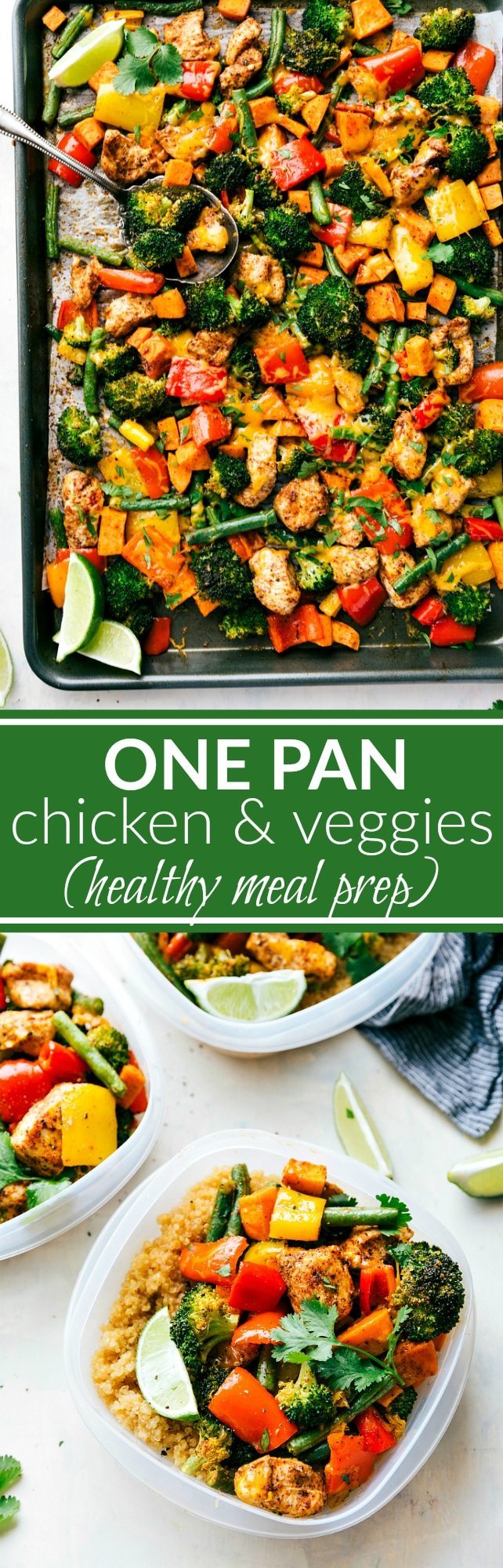 One Pan Healthy Chicken and Veggies - a great healthy way to meal prep for the week!via chelseasmessyapron.com