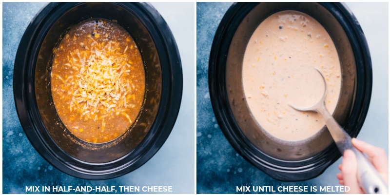 Process shots- images of the half and half and cheese being added to the soup