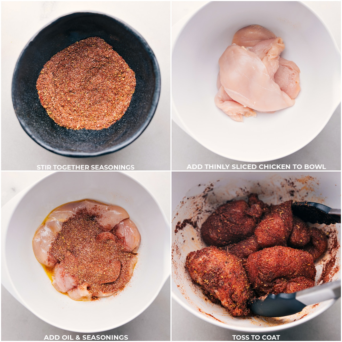 Seasonings being mixed together and added to the meat.