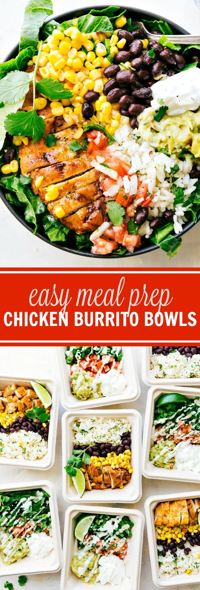 EASY MEAL PREP Chicken Burrito Bowls!! Tons of short-cuts for a better than a restaurant burrito bowl! via chelseasmessyapron.com