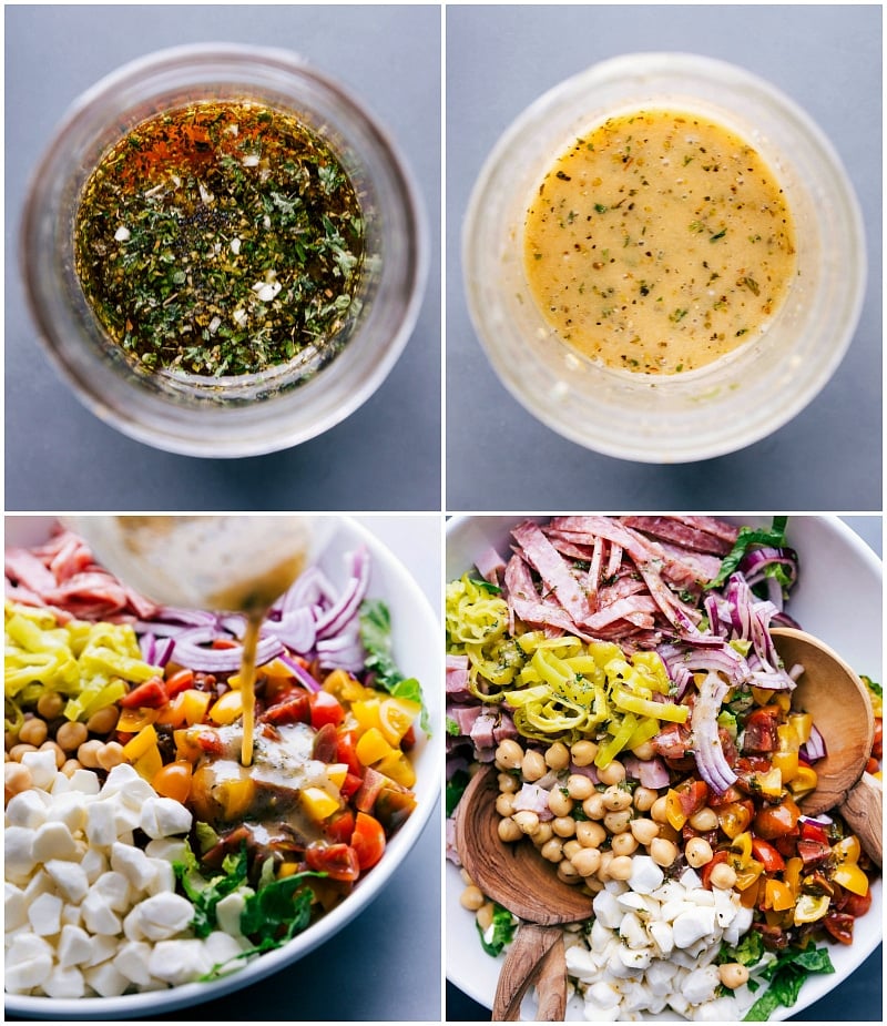 Savory italian salad dressing being whisked and poured.