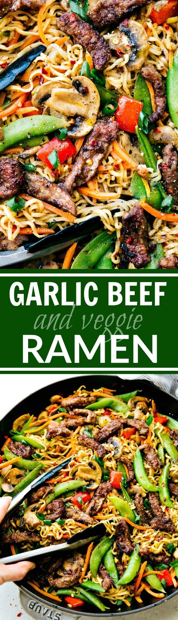 Garlic Beef and Veggie Ramen is an easy 30-minute dinner recipe that is so much better than take-out! via chelseasmessyapron.com