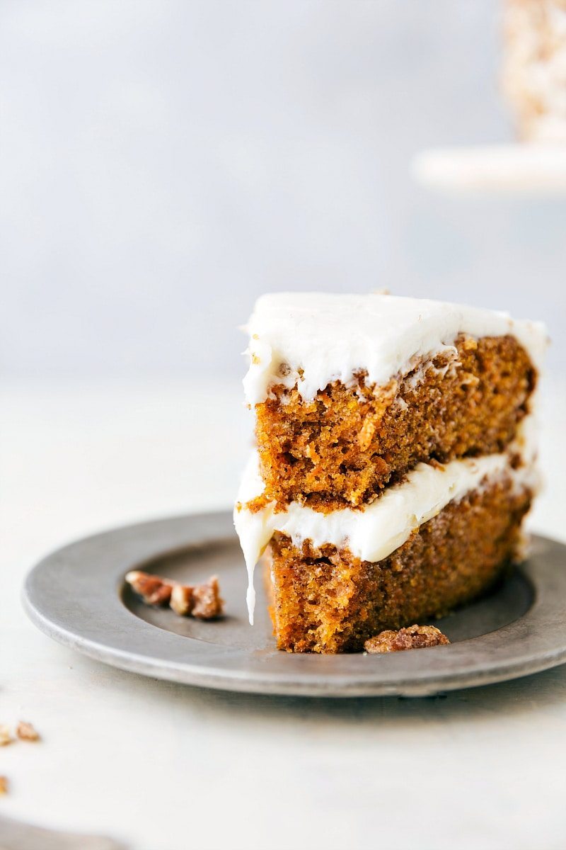 Slice of carrot cake on a plate