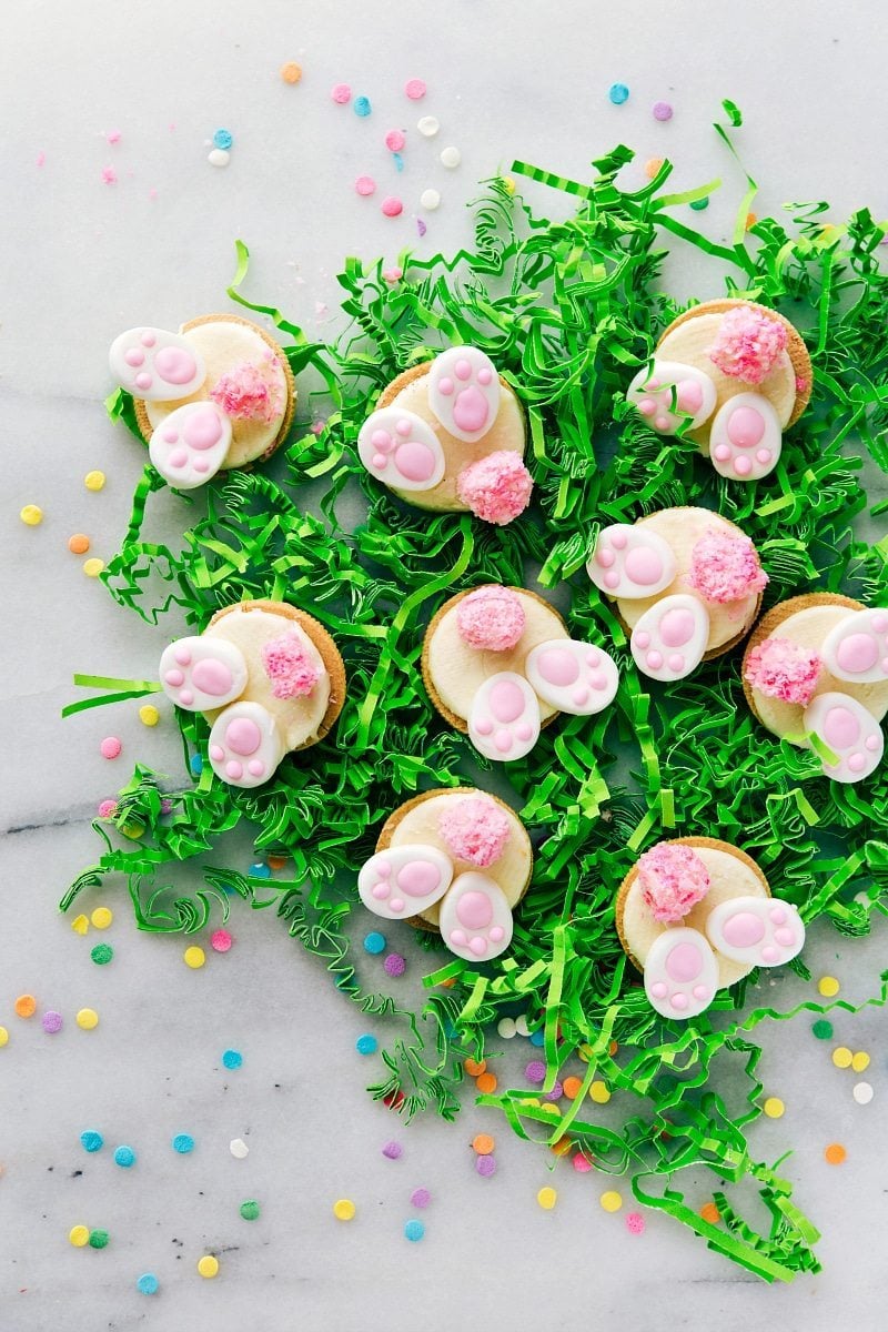 4 Simple Easter Treats that require little effort & time and few ingredients -- Bunny Bum Cookies, Easter Bunny Cinnamon Rolls, Easter Egg Nests, and Mini Egg Petit Fours.