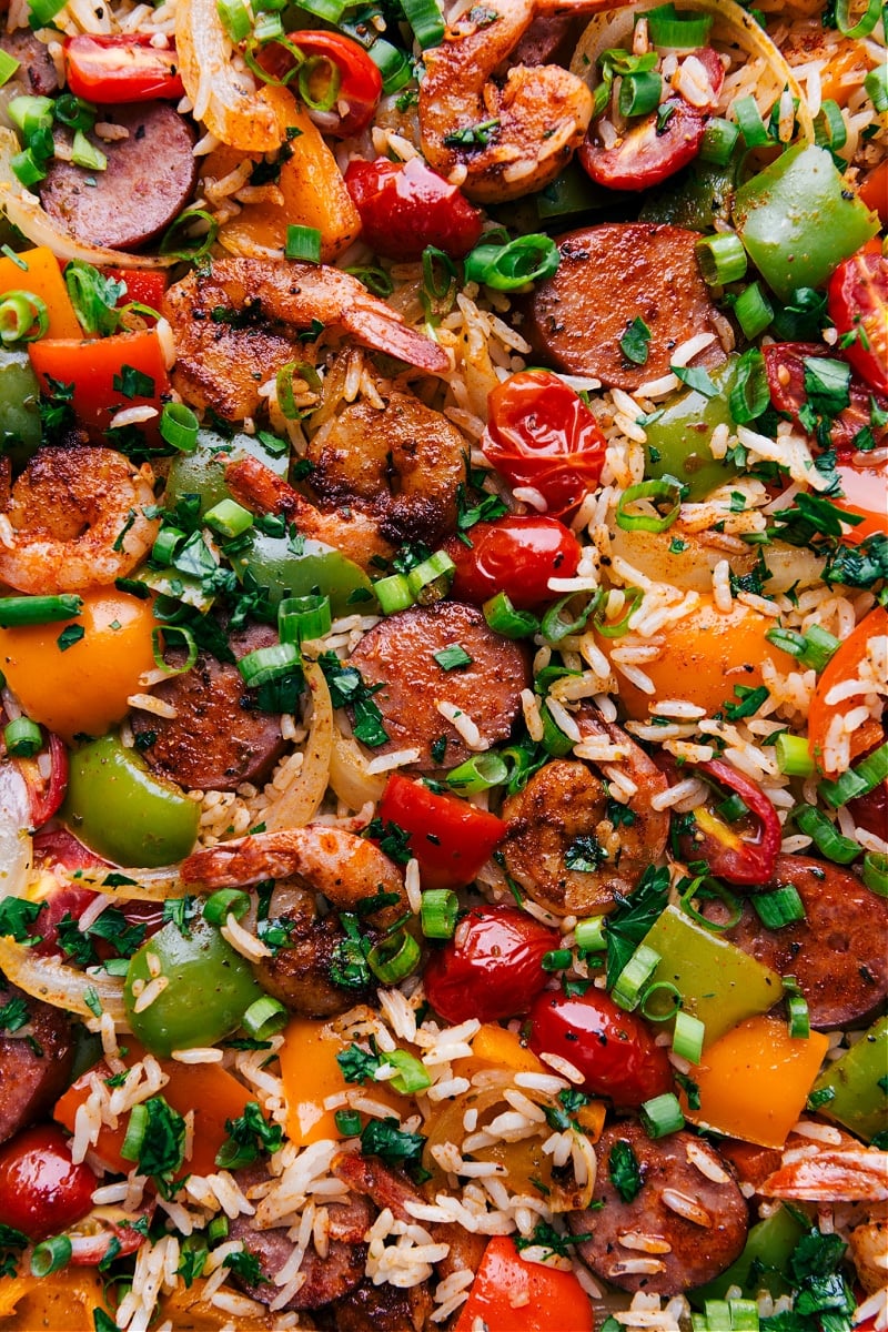 View of the finished recipe for One-Pan Jambalaya