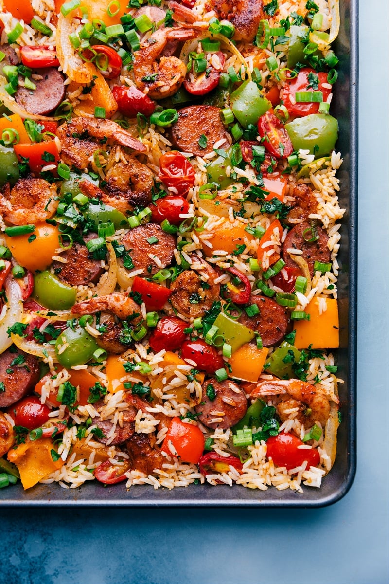 Overhead view of One-Pan Jambalaya