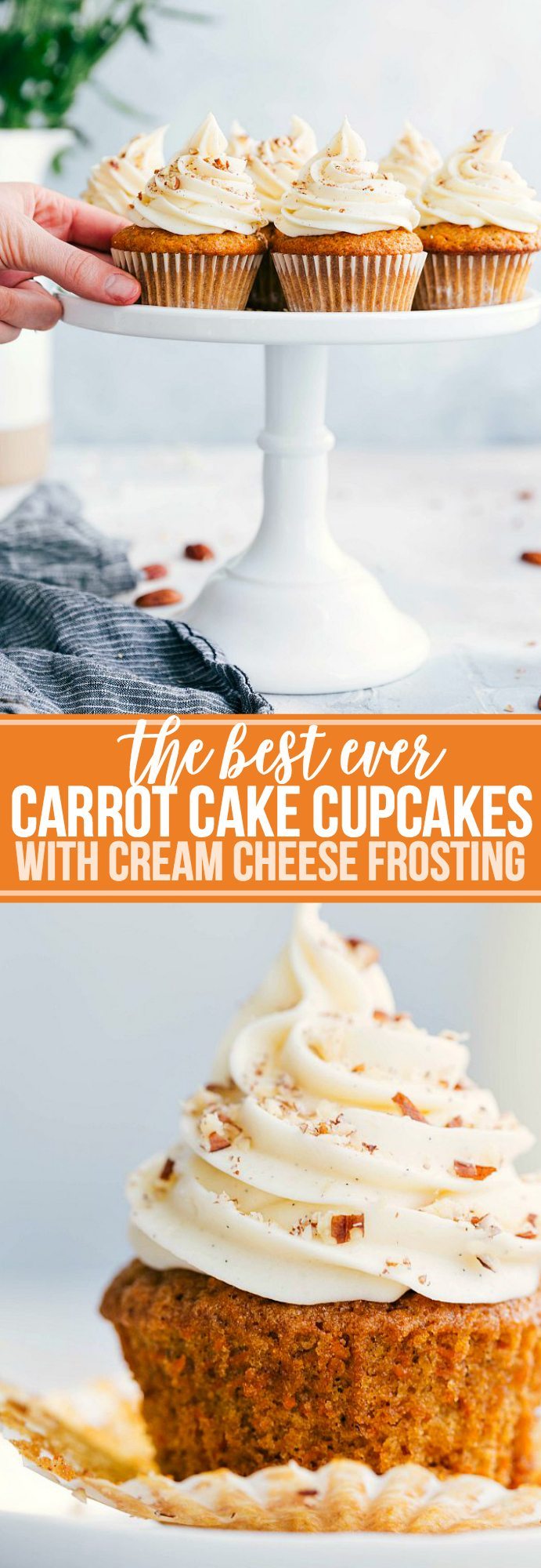 Flavorful, soft, and moist carrot cake cupcakes with the best cream cheese frosting! chelseasmessyapron.com #carrotcakecupcakes #carrot #cake #cupcakes #dessert #easter #creamcheese #frosting #easy #dessert