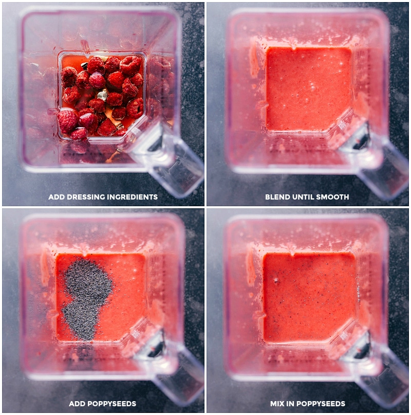Process shots-- images of the dressing being made in a blender.