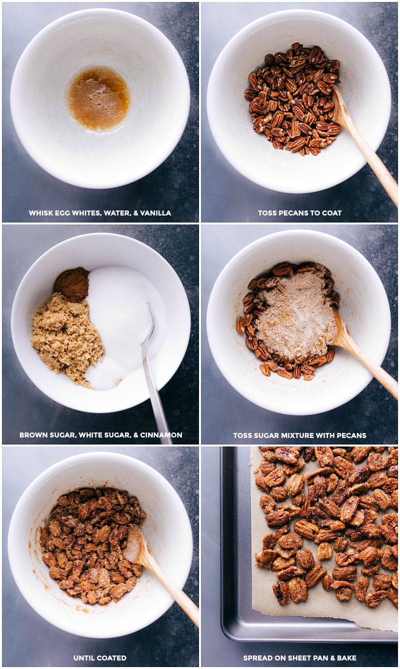 Process shots-- images of making the candied pecans.