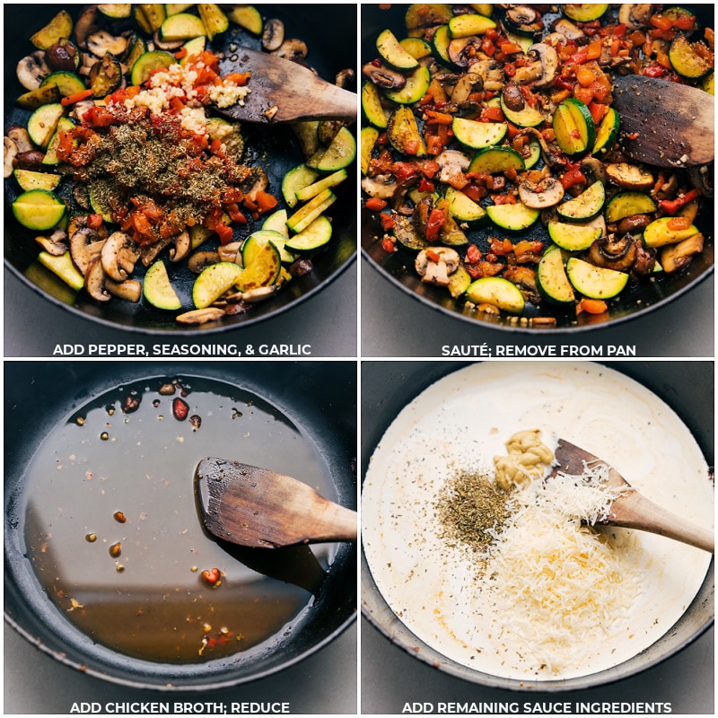 Process shots-- images of the veggies being removed and the cream sauce being made in the pot