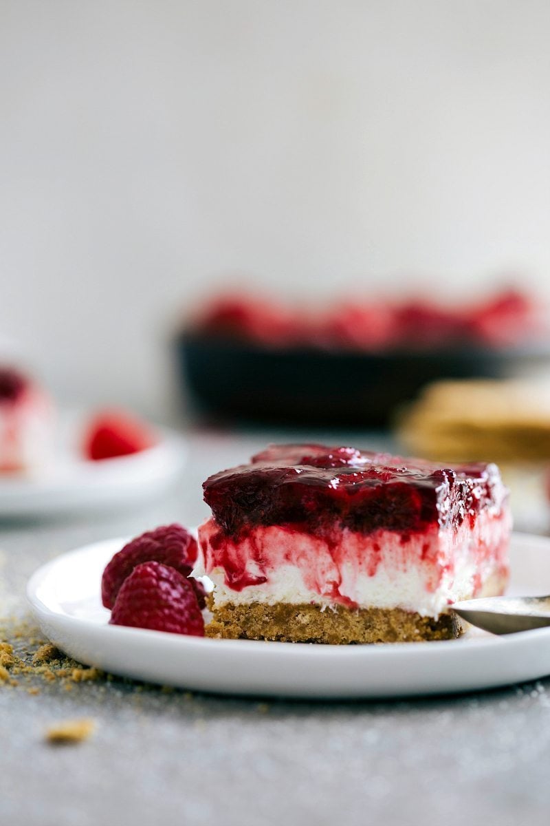 Image of the Raspberry Jello Dessert on a plate ready to be served