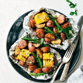 Garlic Butter Sausage & Veggies (In Foil Packs)