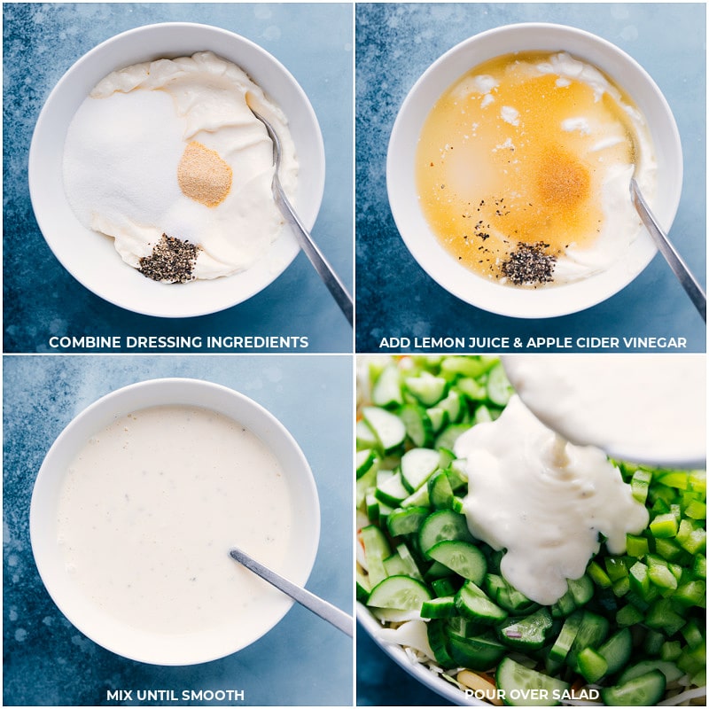 Process shots-- combining dressing ingredients; mixing until smooth; pour over the salad