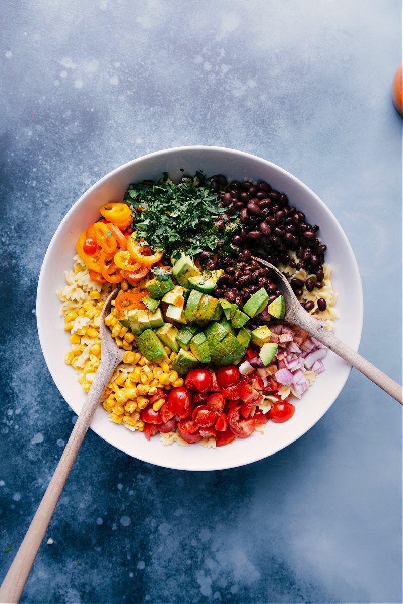 Overhead image of Mexican Pasta Salad.