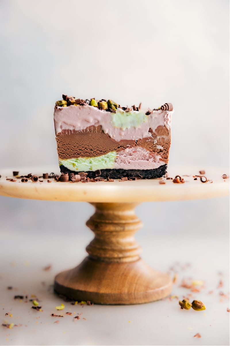 Image of sliced Spumoni on a cake stand