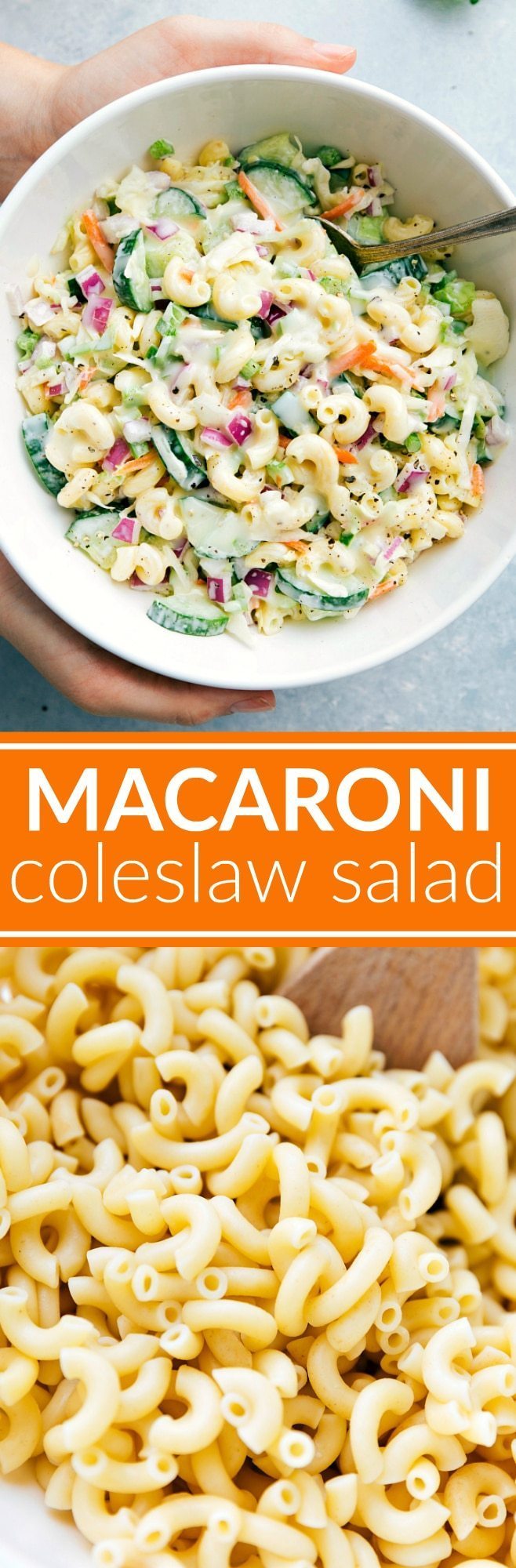 MACARONI COLESLAW SALAD I Two amazing summer side-dishes collide into one insanely tasty Macaroni Coleslaw Salad! Perfect for a potluck or summer get-together! I chelseasmessyapron.com