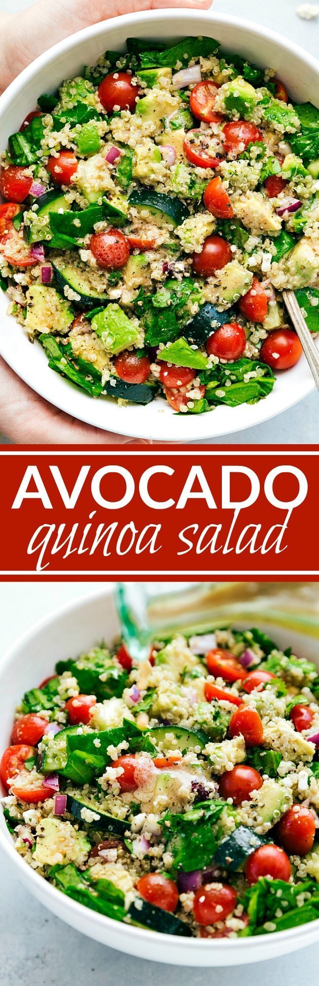 The ultimate POWER SALAD! Great for a detox or simply healthy living! Delicious quinoa, avocado, spinach salad with an amazing lemon dressing via chelseasmessyapron.com