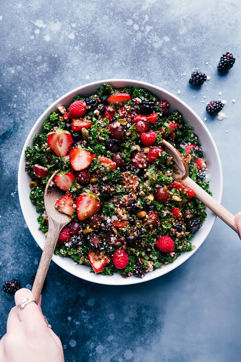 Overhead view of Kale and Quinoa Salad.