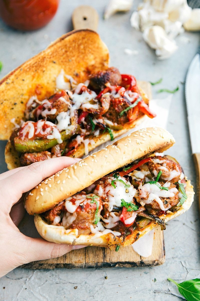 Simple 20-minute Italian sausage and veggie hoagies with marinara and mozzarella. via chelseasmessyapron.com