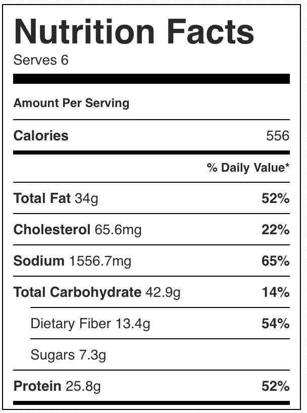 Nutrition facts in ravioli salad