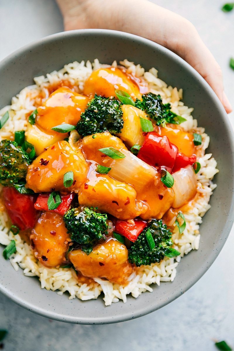 Overhead view of Sweet and Sour Chicken