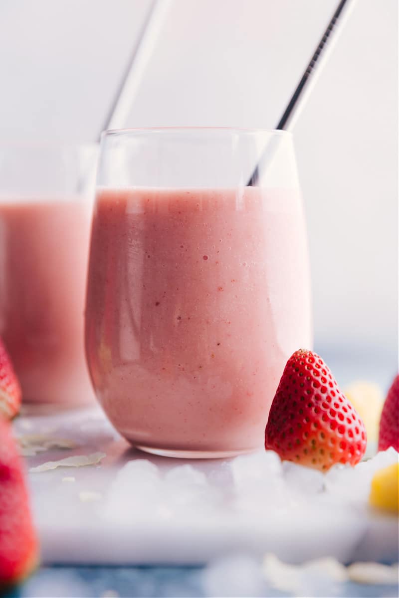 Strawberry Piña Colada smoothies.